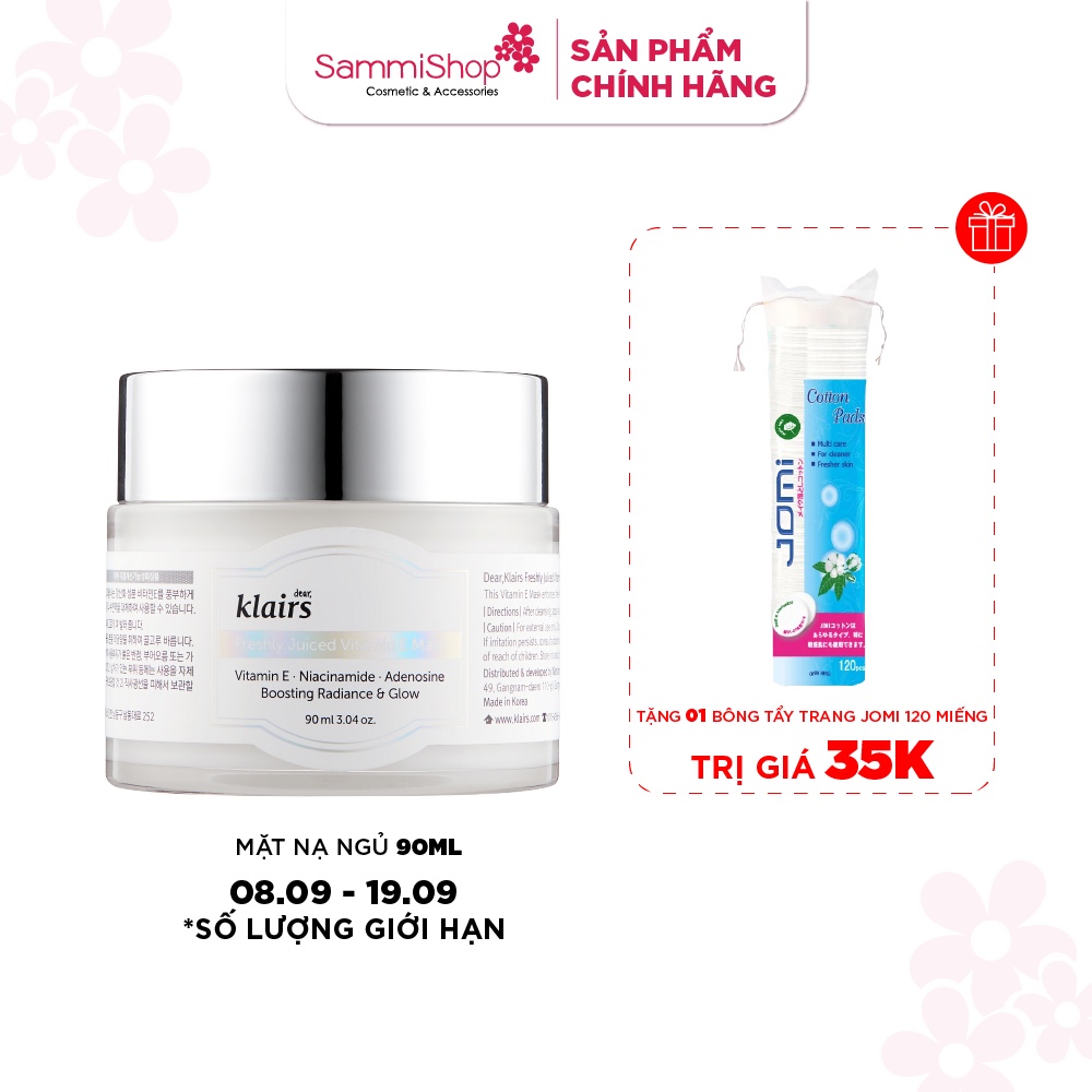 Mặt Nạ Ngủ Dear Klairs Freshly Juiced Vitamin E Mask Dưỡng Ẩm & Làm Sáng Da 90ml