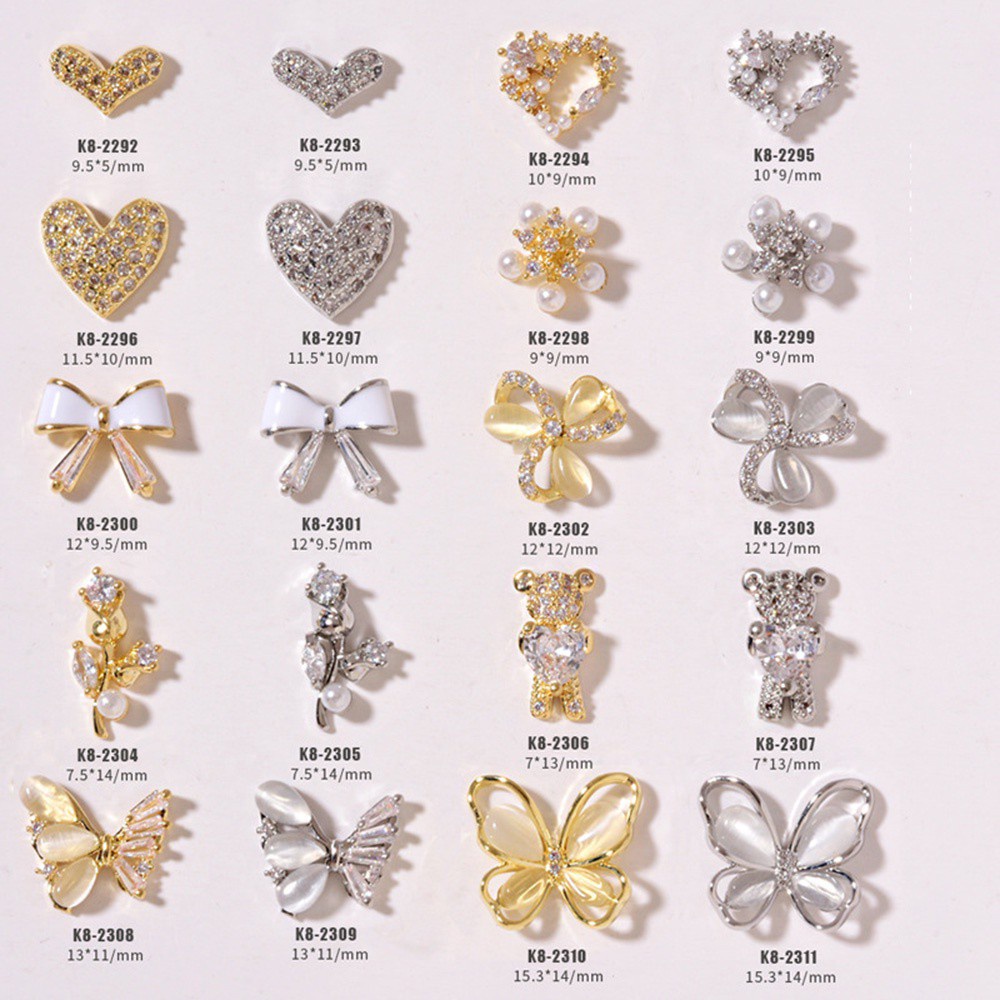 [Hàng mới về] Phụ Kiện Trang Trí Móng Nghệ Thuật Hình Nơ Mắt Mèo 3D Đính Đá Zircon Tinh Xảo