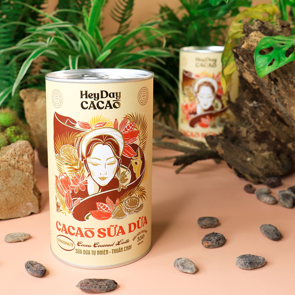 Bột cacao sữa dừa tự nhiên, thuần chay – Lon 350g – Heyday Cacao