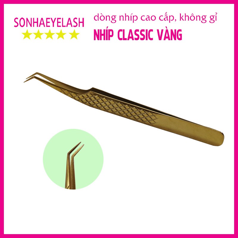 Nhíp tách, nối mi classic vàng pakistan cao cấp dành cho thợ nối mi chuyên nghiệp, làm từ thép không gỉ (mũi ngắn)