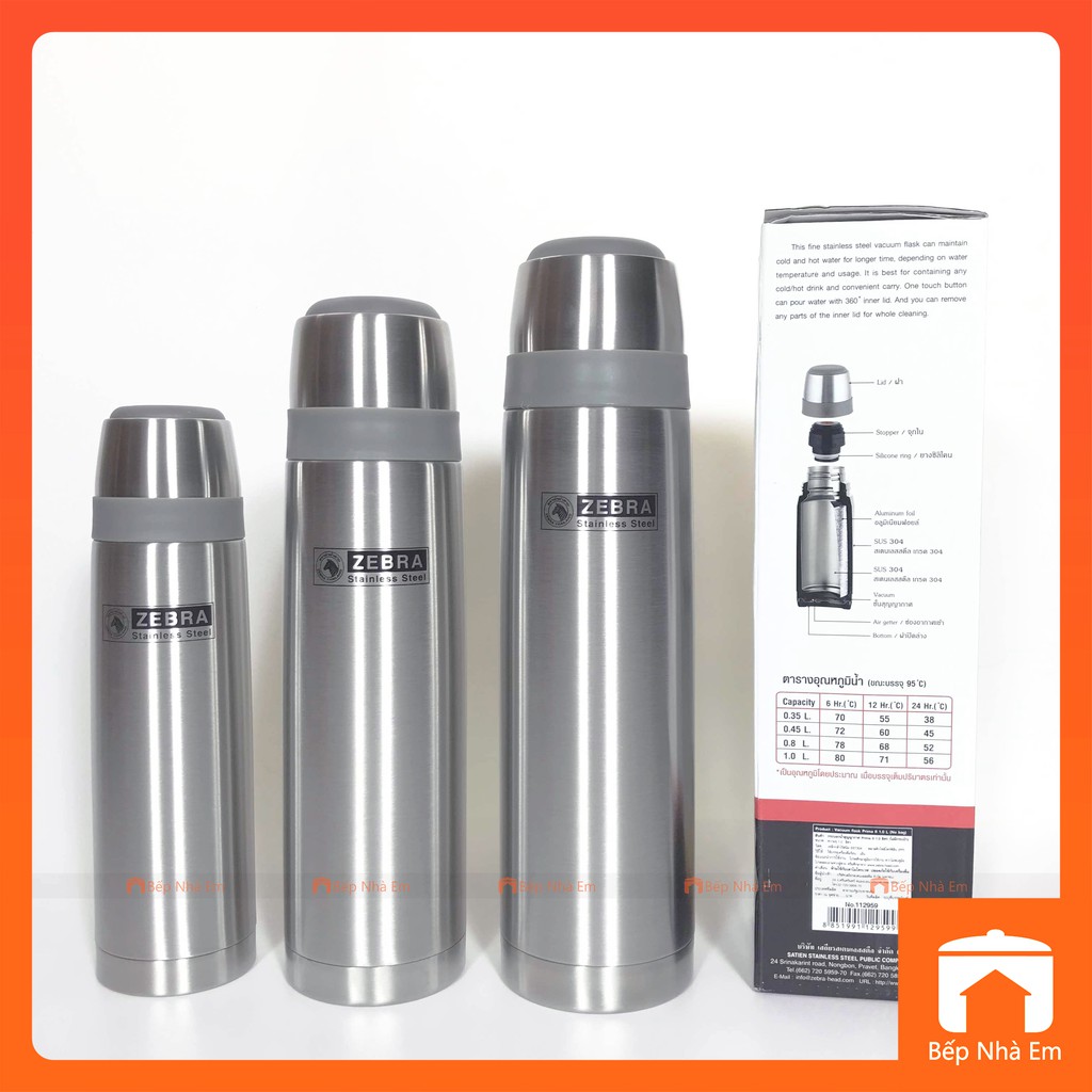 Bình Giữ Nhiệt ZEBRA Prima II 0.45L - 0.8L - 1.0L (Inox 304) - Hàng Nhập Khẩu Thái Lan