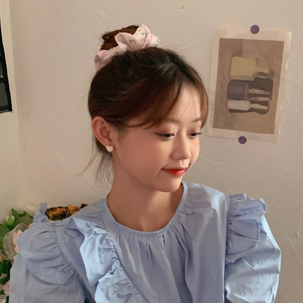 Scrunchies Cột Tóc Vải Lưới LIN Họa Tiết Hoa