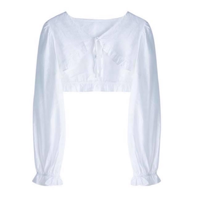 Áo khoác cardigan nữ croptop voan trắng oversize tay dài - Order taobao quảng châu