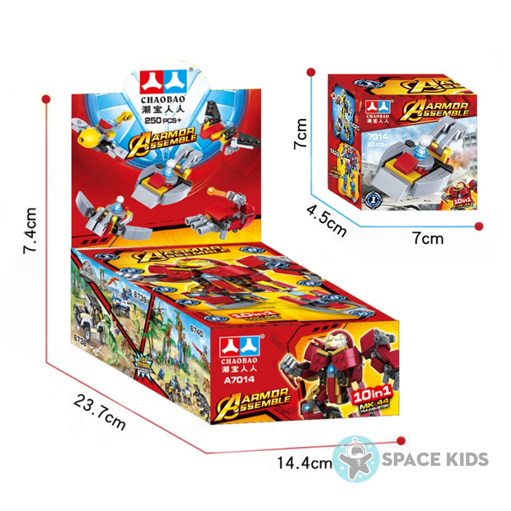 Đồ chơi cho bé xếp hình Lego 10 trong 1 Hulkbuster Iron man 250 chi tiết Chaobao 7014 chất liệu ABS an toàn cho trẻ