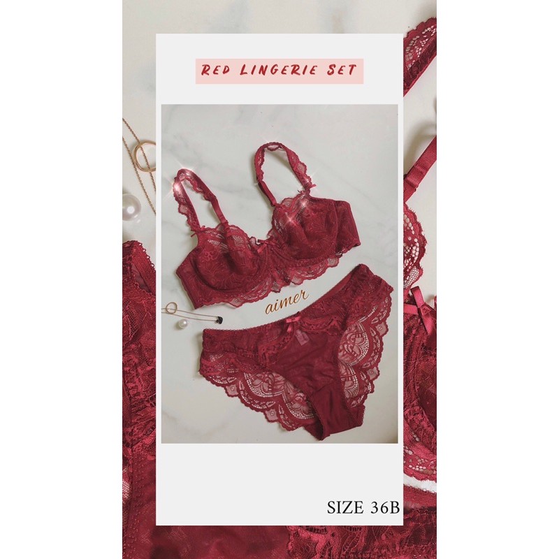 [ Mã FAXANH245 giảm 10K đơn 50K] Set Áo ngực Bralette Ren , quần lót ren MÀU ĐỎ[Hình thật shop chụp]