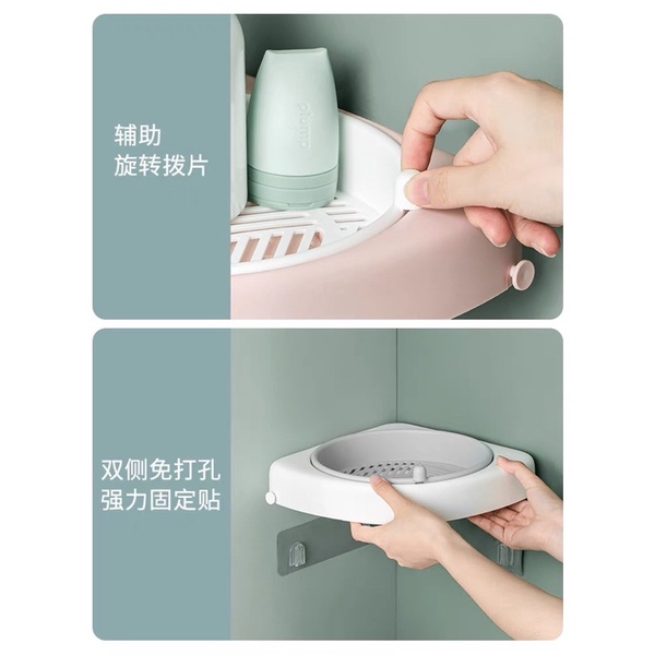 Kệ góc nhà tắm SALE Kệ dán tường nhà tắm -xoay 360 độ hình tròn khay chứa rộng thiết kế thông minh  Decor phòng tắm