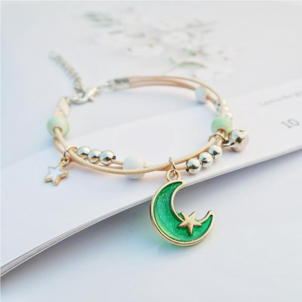 Vòng Tay Dây Dệt Kim Co Giãn Mặt Trăng Và Ngôi Sao Thời Trang Hàn Quốc Giá Bán Sỉ