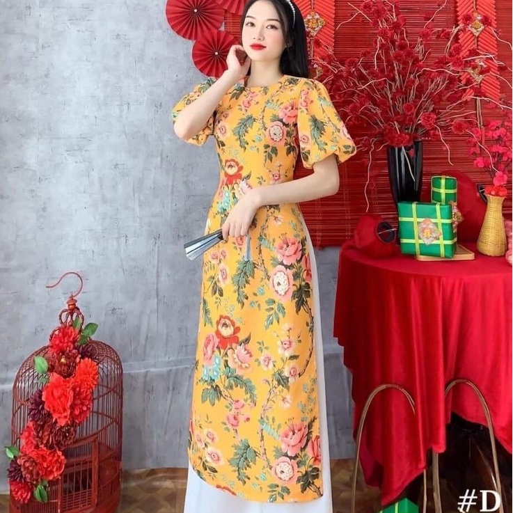 Áo dài ,Áo dài cách tân vải gấm shop hoa 5 màu cực đẹp mã A5