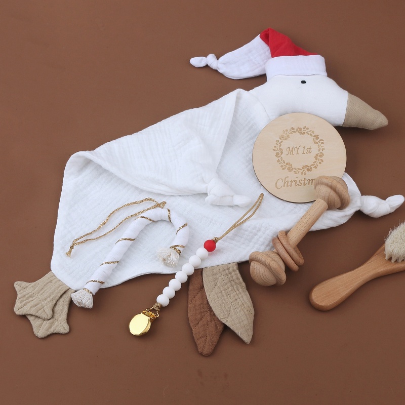 1 Bộ Khăn Cotton Làm Dịu Núm Vú Giả Phối Dây Xích Kẹp Giáng Sinh Cho Bé