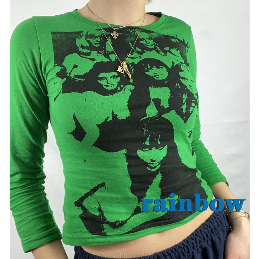 Áo Thun Tay Dài Dáng Ôm In Họa Tiết Cầu Vồng 6 Màu Thời Trang Mùa Hè Cho Nữ | BigBuy360 - bigbuy360.vn