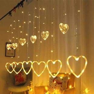 Đèn nháy trang trí thả mành tim đặc 12 tim