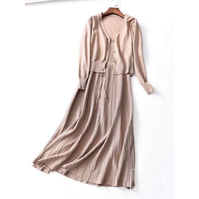 Set váy len và khoác cardigan