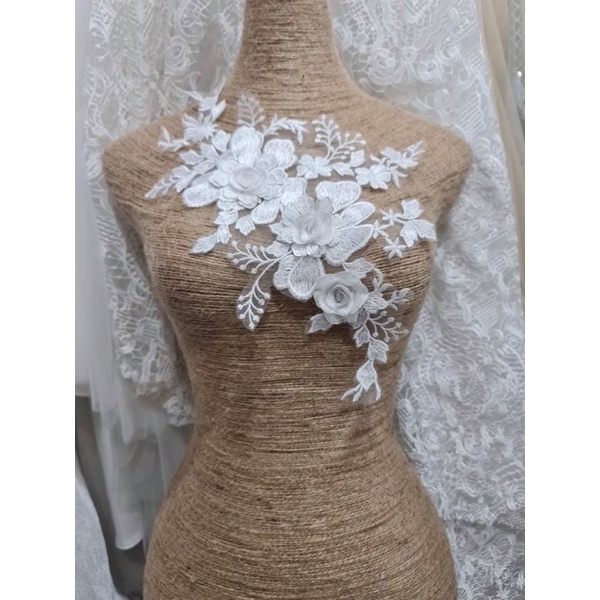 Set 2 vải Ren 3D cao cấp dùng thiết kế áo cưới,làm đồ handmade