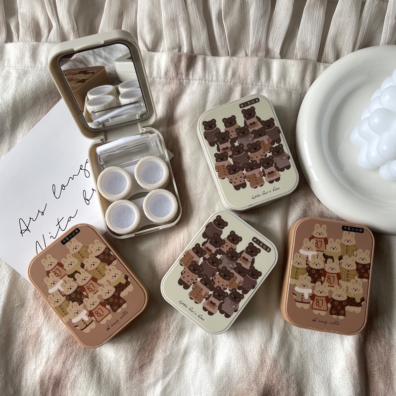 Khay Gương Mini 3D Gấu Thỏ Cute- Case Hộp Đựng Lens