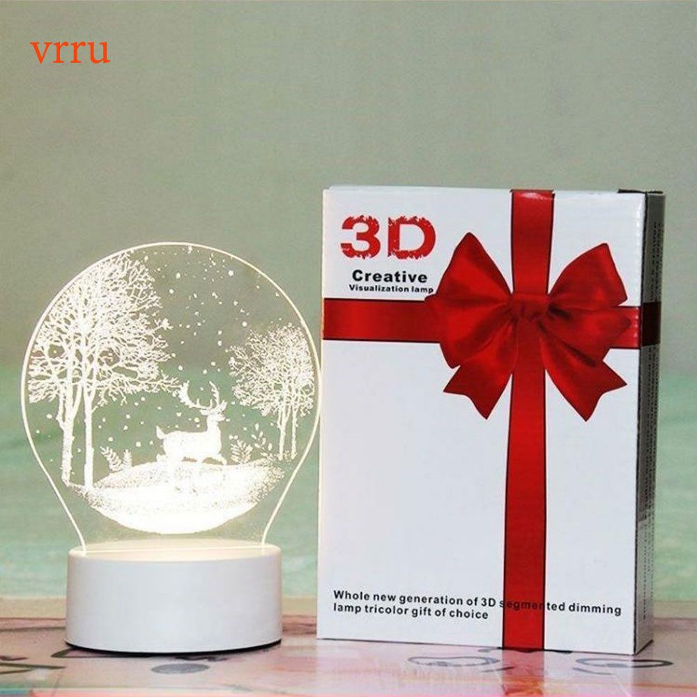 Đèn Ngủ Hoạt Hình 3D Bóng LED Huyền Ảo Chất Liệu Acrylic Thích Hợp Làm Quà Giáng Sinh cây thông/tuần lộc/người tuyết 3D sáng tạo