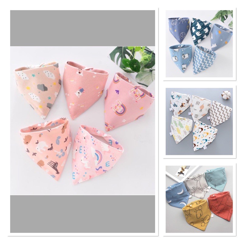 [100% cotton] Set 5 chiếc yếm tam giác cho bé màu sắc đẹp cực kỳ mềm mại 2 nấc cúc bấm dễ điều chỉnh 2 lớp