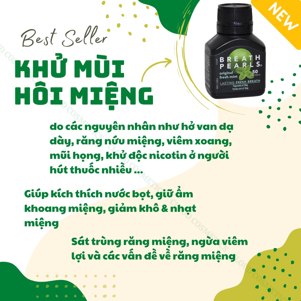 Viên Giúp Thơm Miệng &amp; Hơi Thở Breath Pearls - Úc Hộp 50 viên