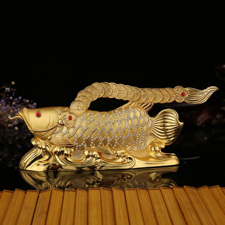 Tượng cá rồng vàng phong thủy trang trí nhùa cửa hoặc gắn taplo ô tô HC889 - Chất liệu: Hợp kim - Trọng lượng: 820g
