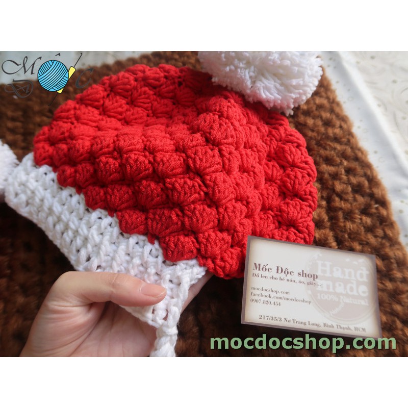 Nón móc len Noel cho bé gái (đủ các size) Mũ bền đẹp, cầm chắc tay do làm thủ công bằng len milk cotton tốt