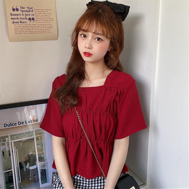 Áo Voan Ngắn Tay Cổ Vuông Xinh Xắn Theo Phong Cách Hàn Quốc 2021 Dành Cho Nữ