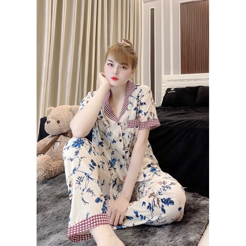 ( HCM- ảnh thật)  - Pijama lụa hoạ tiết 43-58kg