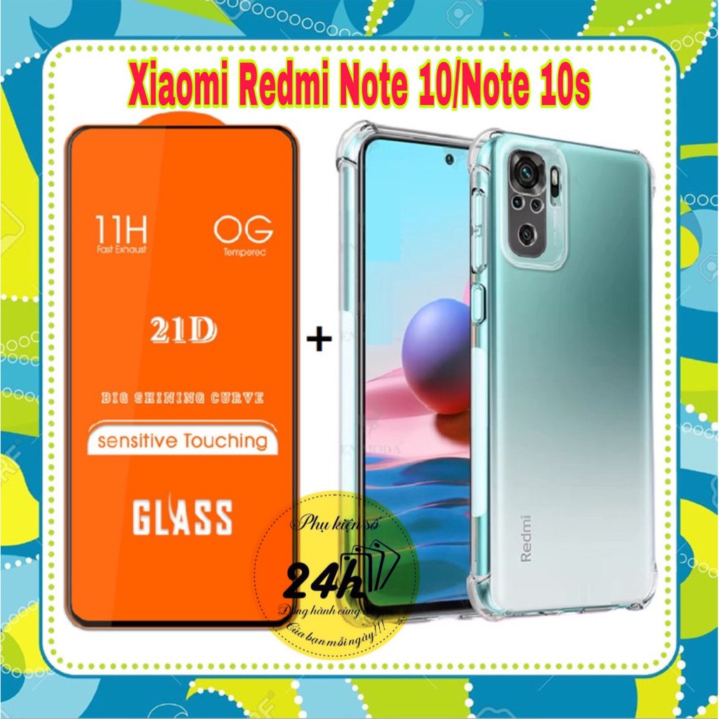 Combo Kính Cường Lực Full Màn Redmi Note 10 / Note 10s / Redmi Note 10 Pro và Ốp Lưng chống sốc 4 cạnh bảo vệ cam loại 1