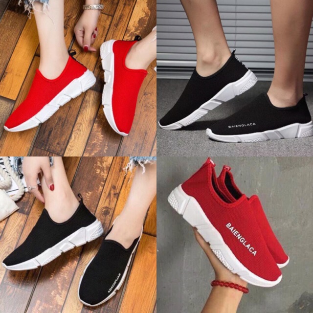 Giầy Thể Thao Slipon đế mềm 2 màu Đen Đỏ chuẩn hàng Quàng Châu