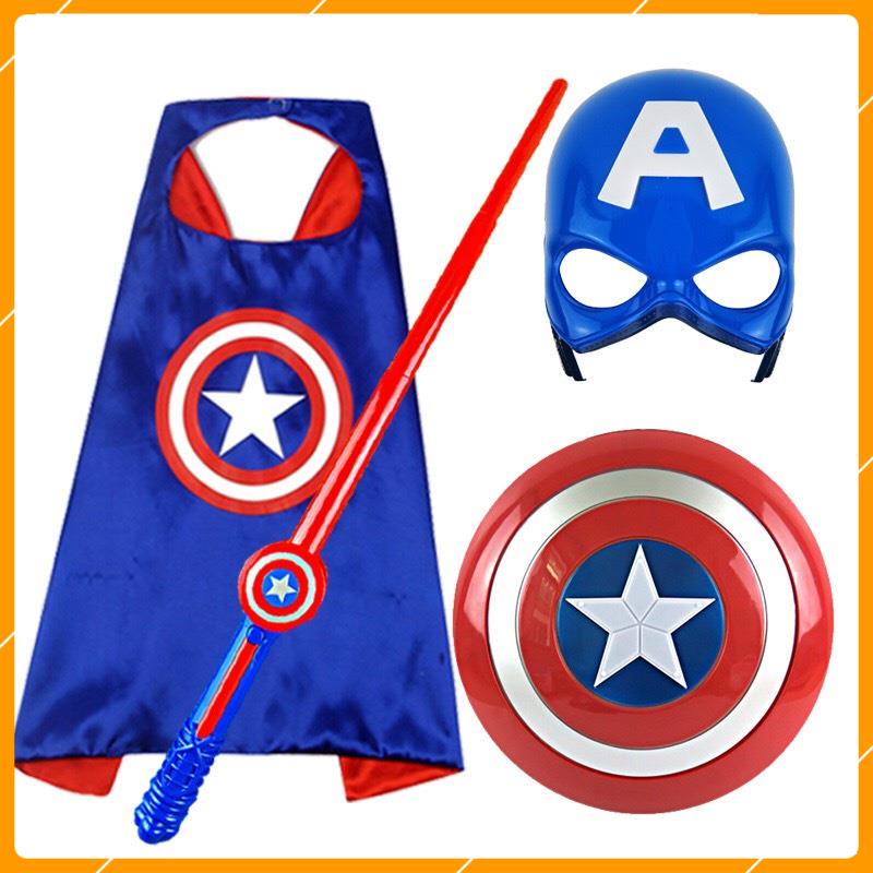SALE 330% Áo Choàng Khiên Mặt Nạ Đội trưởng mỹ Captain America Trẻ Em Hóa trang Siêu nhân người nhệni