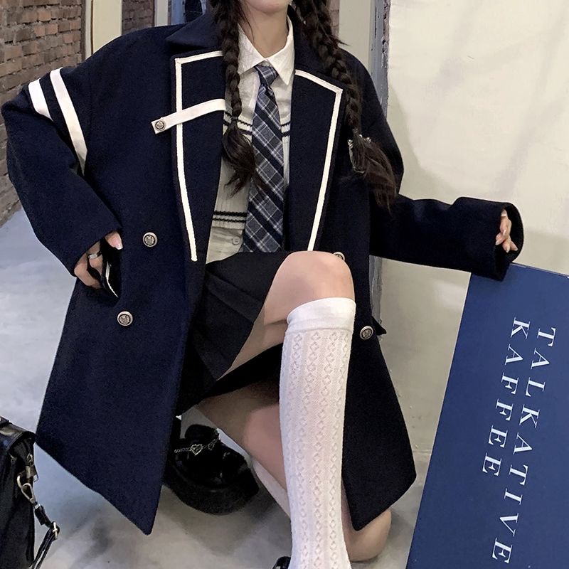 Áo Khoác Len Tay Dài Phong Cách Preppy Anh Quốc Mới