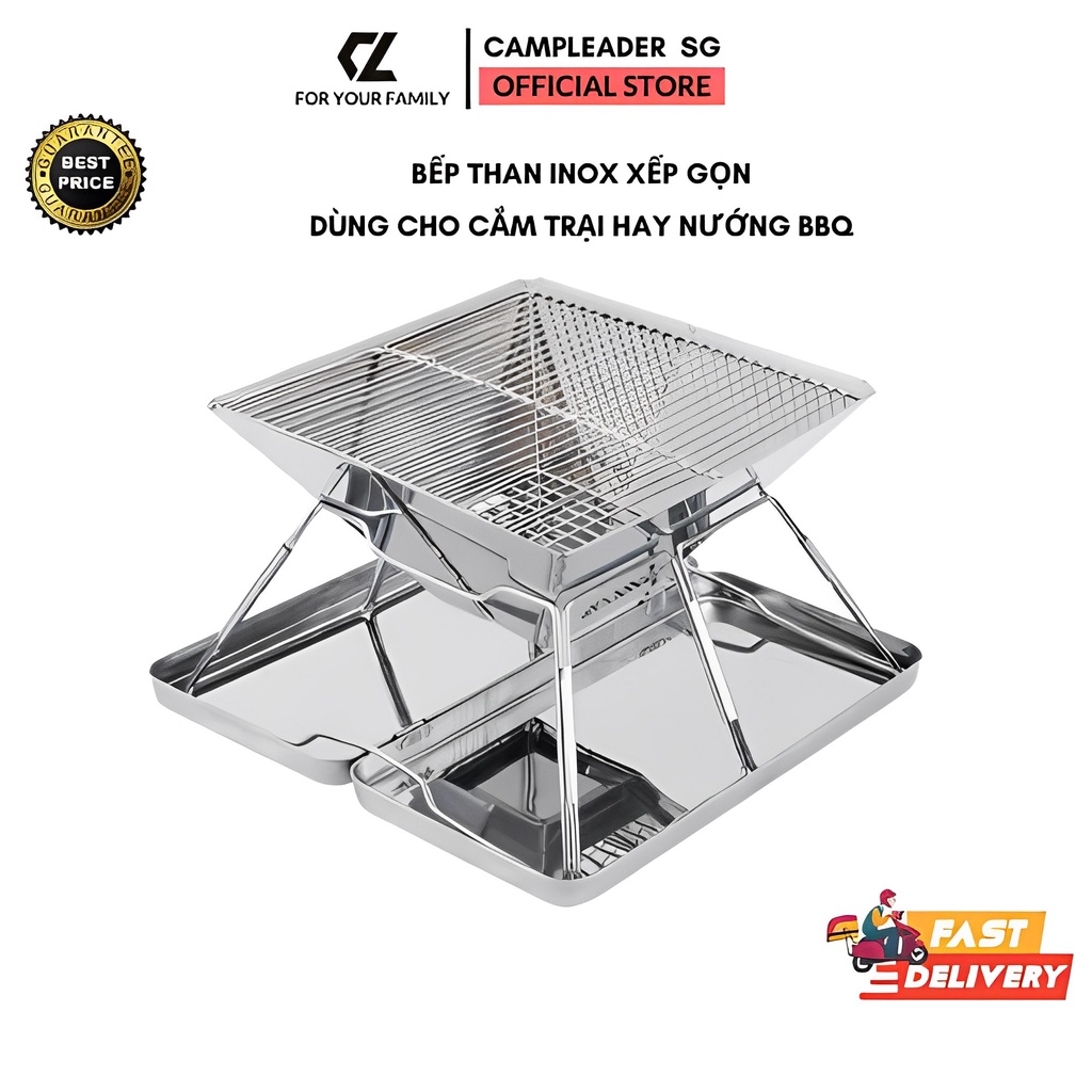 Bếp than nướng xếp siêu gọn Campleader SG S33 bằng inox dày đi phượt cắm trại dã ngoại hay nướng BBQ trong nhà
