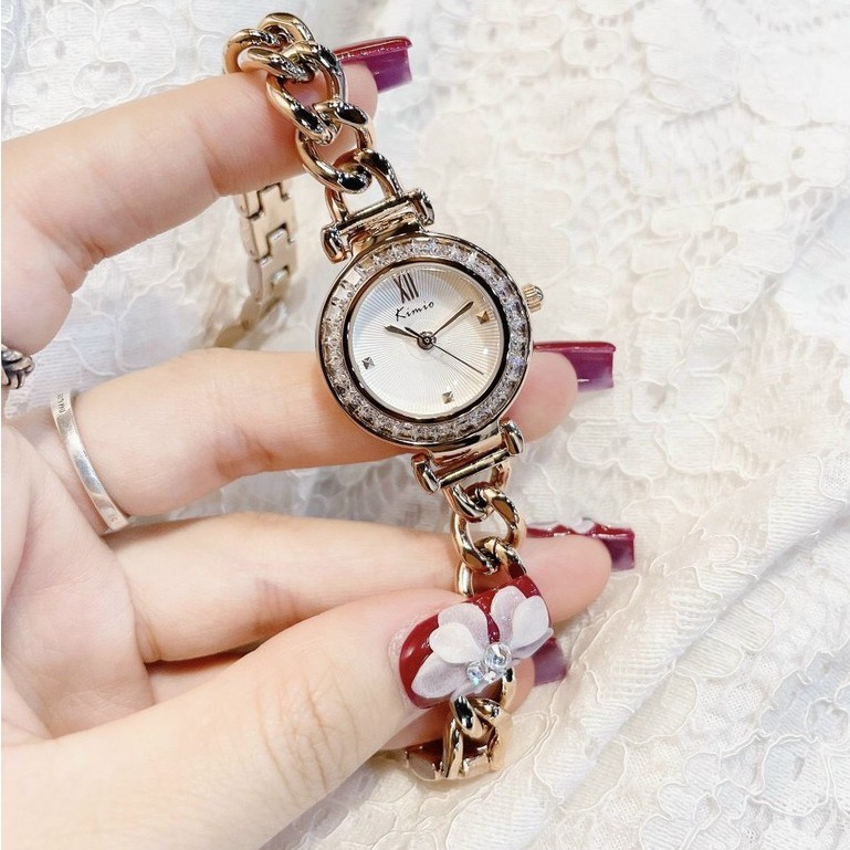 Hàng Cao Cấp -  Đồng hồ nữ KIMOMO 2831 mặt tròn đính đá - Hàng Nhật chính hãng