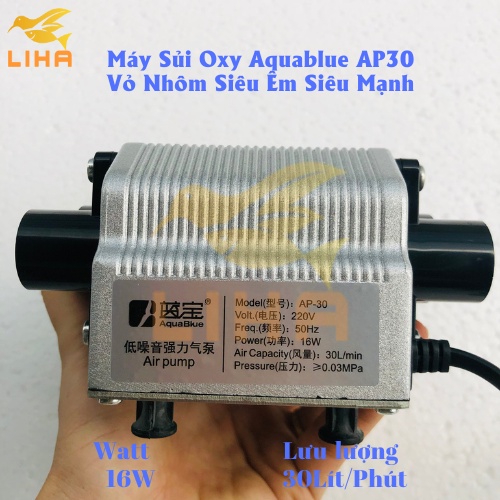 Máy Sủi Oxy Aquablue AP30 (16W-30Lít/Phút) - Máy Oxi Vỏ Nhôm Siêu Mạnh Cho Bể Cá