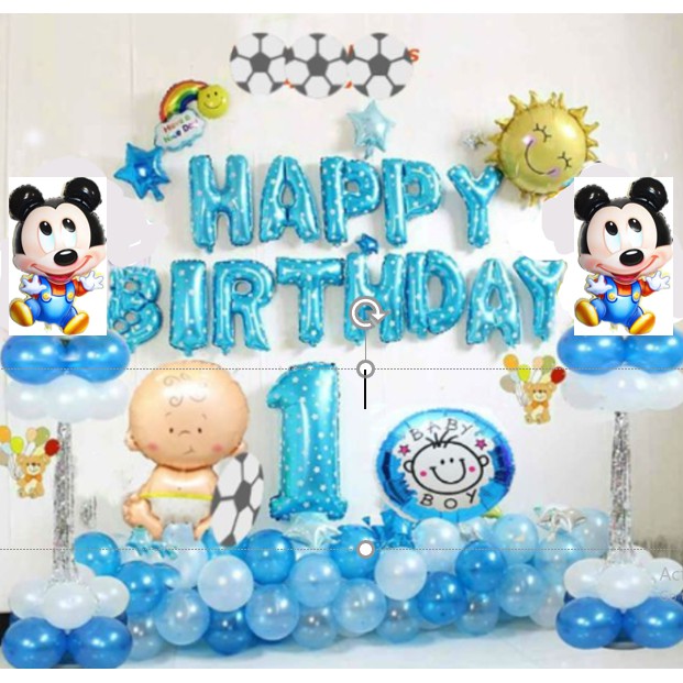 set bong bóng sinh nhật thôi nôi cho bé Chuột/ Heo con cho bé phụ kiện trang trí sinh nhật happy birthday