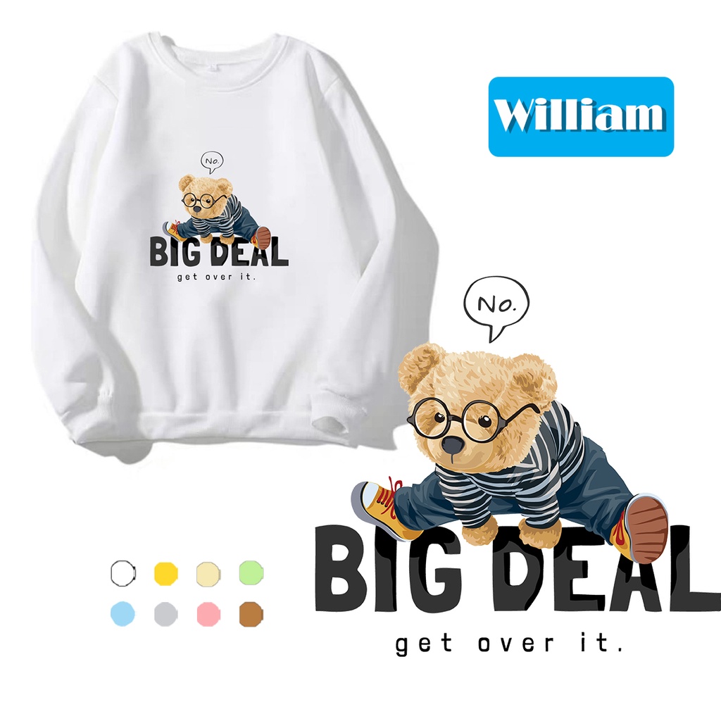 Áo sweater nam nữ in hình Gấu dễ thương chất nỉ dày dặn, hợp làm áo cặp William - DS174