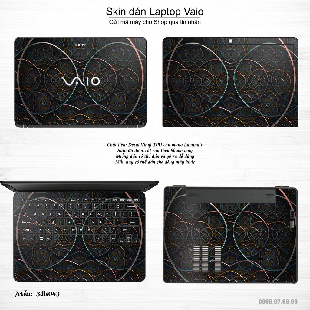 Skin dán Laptop Sony Vaio in hình 3D họa tiết (inbox mã máy cho Shop)