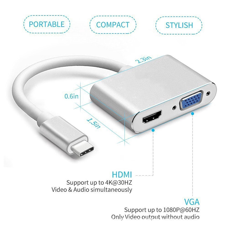 Cáp Chuyển Đổi Loại C Sang Vga Hdmi Hd 4k Cho Macbook