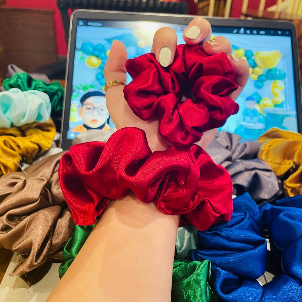 Dây buộc tóc Scrunchies handmade chất lụa, phi bóng mềm mịn, dây cột tóc vải dễ thương cho nữ