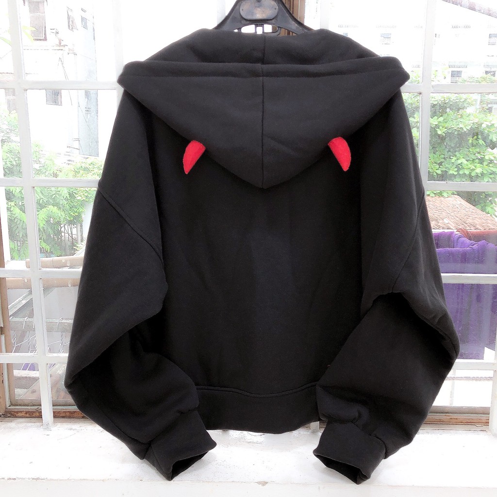 Áo Hoodie Sừng . Áo khoác nữ  HOT dễ thương. Hoodie trơn đen 2021.