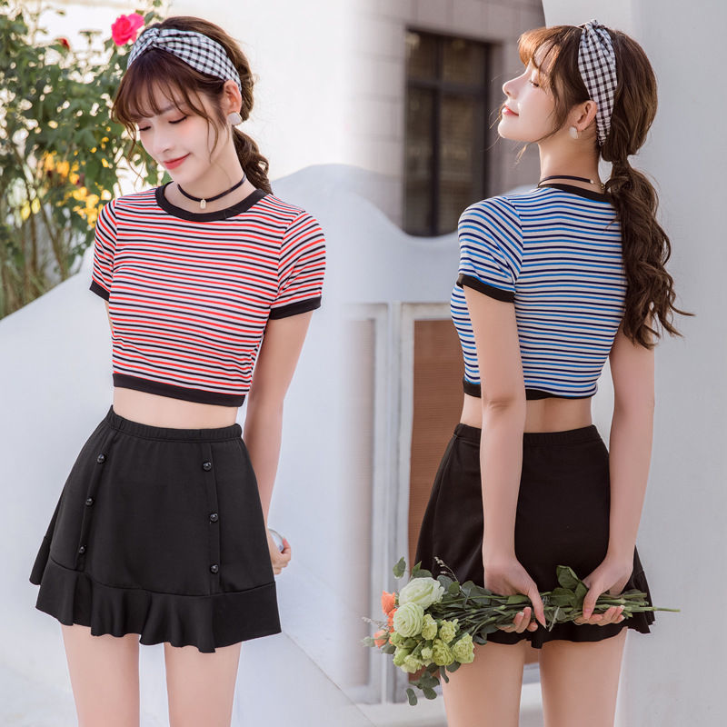 New Women's Swimwear Conservative Two-Piece Skirt Cover Belly Thin Small Chest Push up Female Sexy Korean Hot Spring Swimsuit | BigBuy360 - bigbuy360.vn