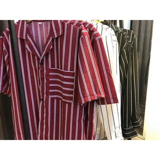 Áo sơ mi sọc đỏ tay ngắn