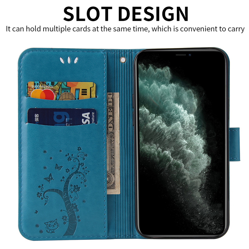 Bao Da Nắp Gập In Hình Cây Và Mèo Đáng Yêu Có Dây Đeo Nam Châm Cho Samsung S20Fe S20 Ultra Lite S9 S8 Plus