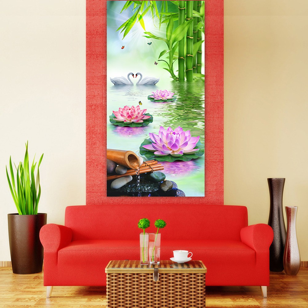 Bộ tranh đính đá 5D tự làm hình hình cặp thiên nga và hoa sen tuyệt đẹp treo trang trí kèm phụ kiện | BigBuy360 - bigbuy360.vn