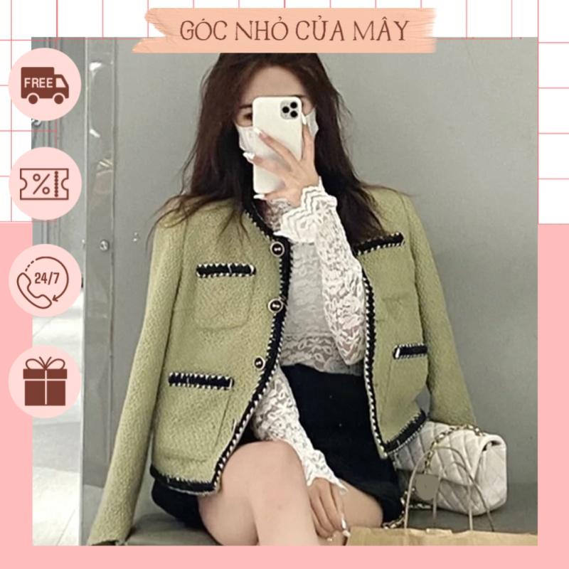 Áo dạ tweed xanh cốm siêu xinh phong cách tiểu thư thu đông