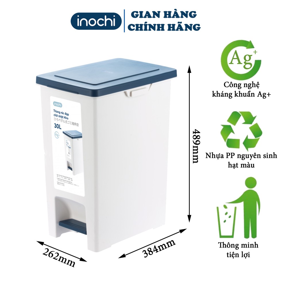 Thùng Rác Nhựa 30L Đạp Chân Nắp Đậy Chữ Nhật HIRO INOCHI Làm Sọt Rác Văn Phòng , Gia Đình TRAC30