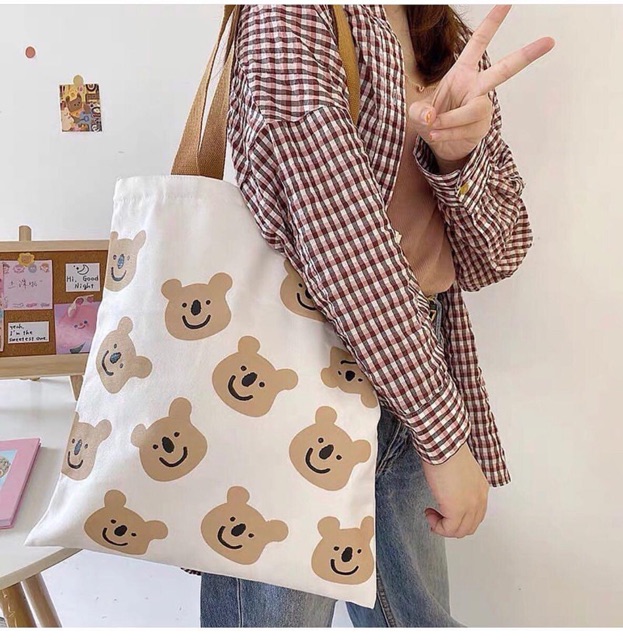 TÚI TOTE VẢI CANVAS ĐEO VAI NHIỀU MẶT GẤU