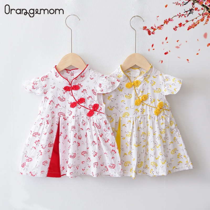 Đầm sườn xám ORANGEMOM chất vải mỏng kiểu Trung Hoa thời trang mùa hè cho bé gái