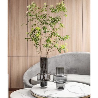 LỌ HOA thủy tinh Cao cấp - Bình hoa đèn dầu xám khói độc đáo phong cách Bắc Âu, Bình trang trí decor