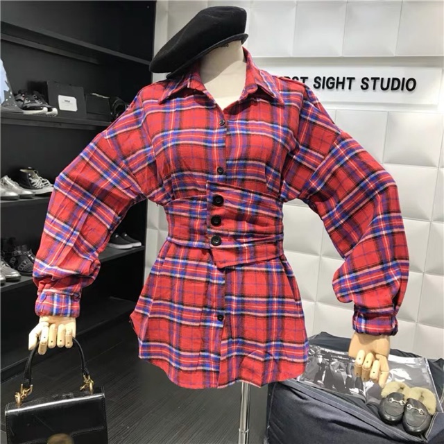 Đầm sơ mi bo eo korea