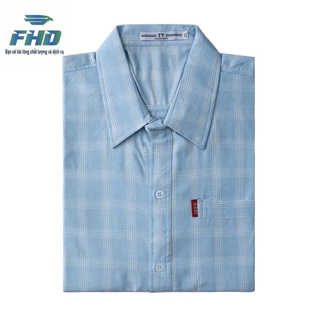 Áo sơ mi nam trung niên tay ngắn vải đũi kẻ sọc lạ mắt màu sắc nhã nhặn FHDA010_1