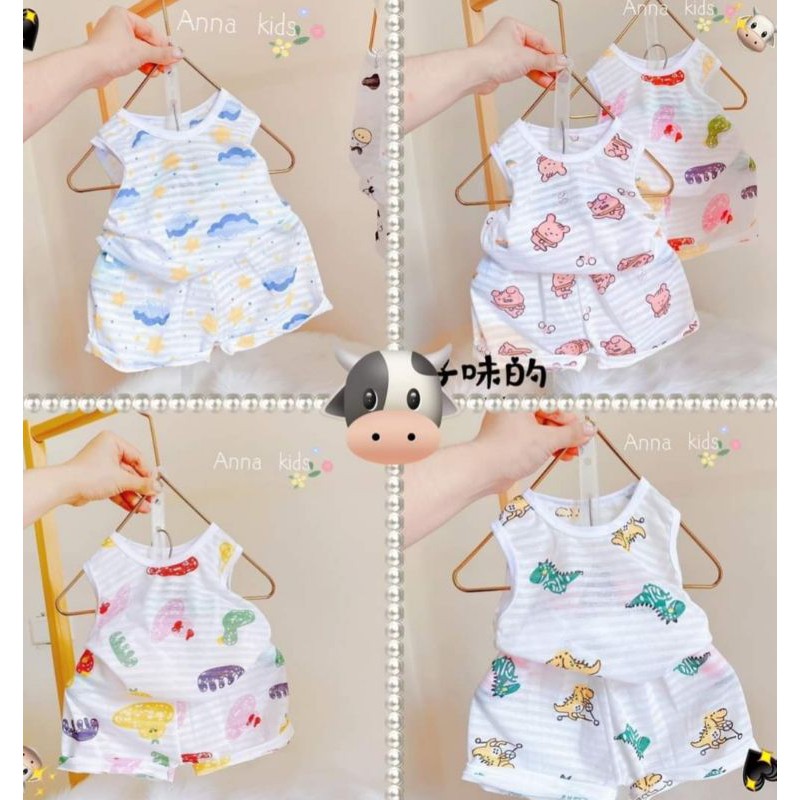 Bộ ba lỗ cotton giấy họa tiết dễ thương cho bé